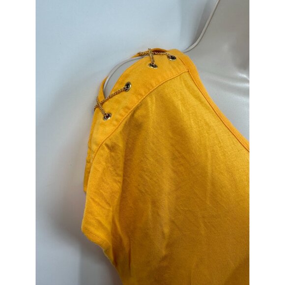 Michael Kors T-Shirt Large Yellow Modal Chain Detail Scoop Neck Short Sleeve - Picture 3 of 8